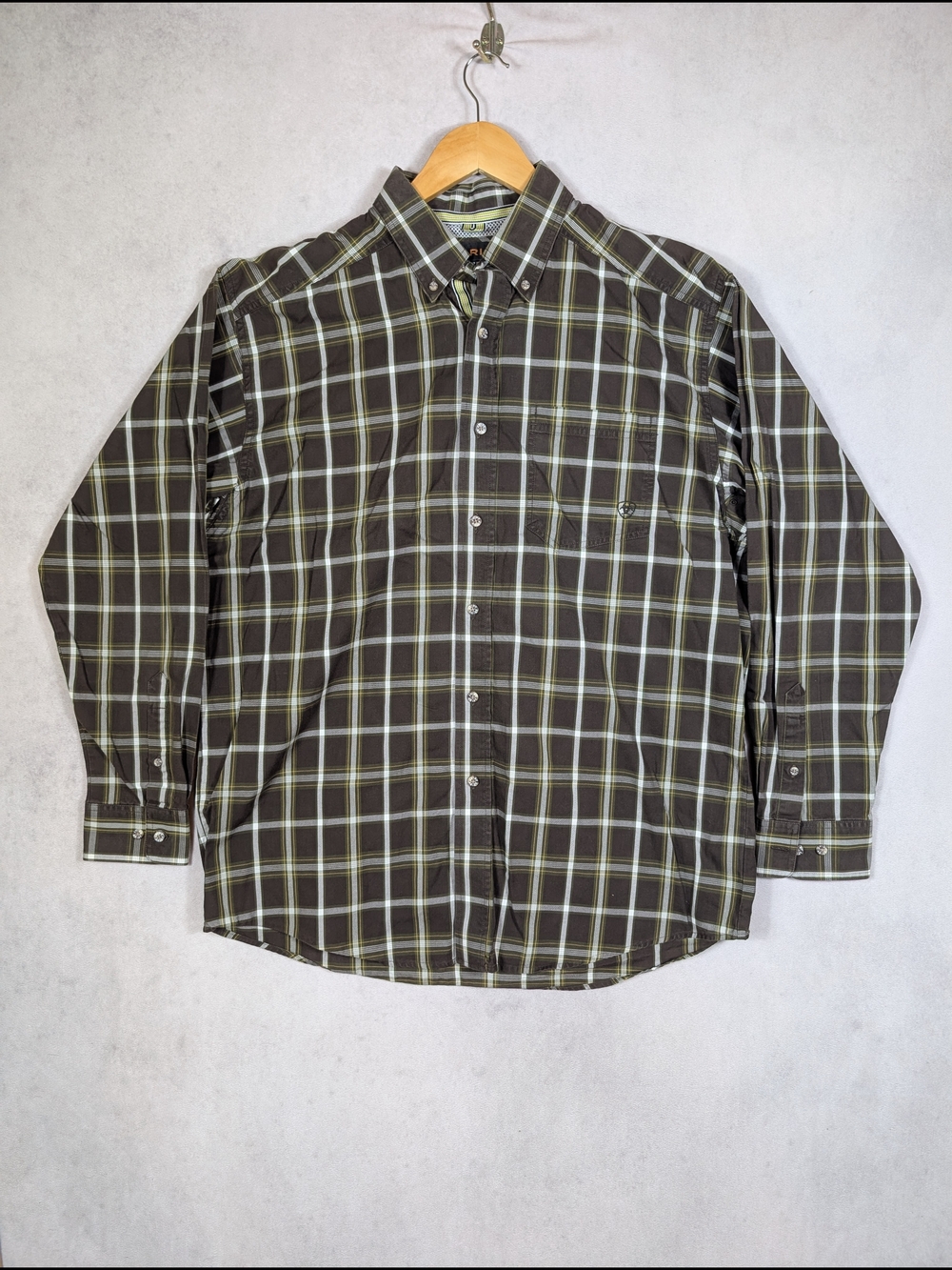Ariat Pro Series Plaid Button Front Long Sleeve Western Shirt Men's Size Large